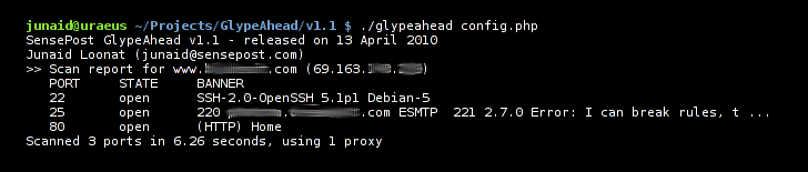 GlypeAhead scan of a Target (ports 22, 25 and 80) GlypeAhead scan of a Target (ports 22, 25 and 80)