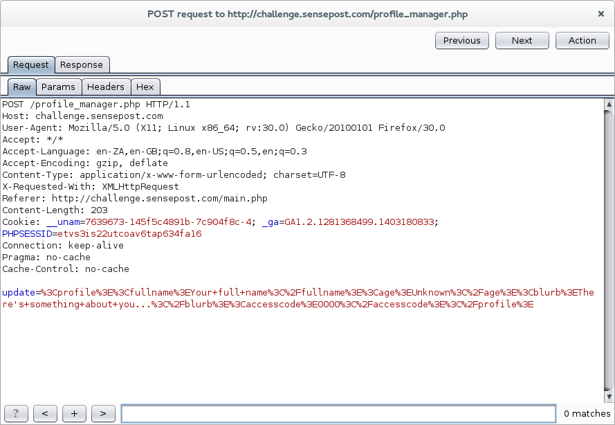 The submitted POST request